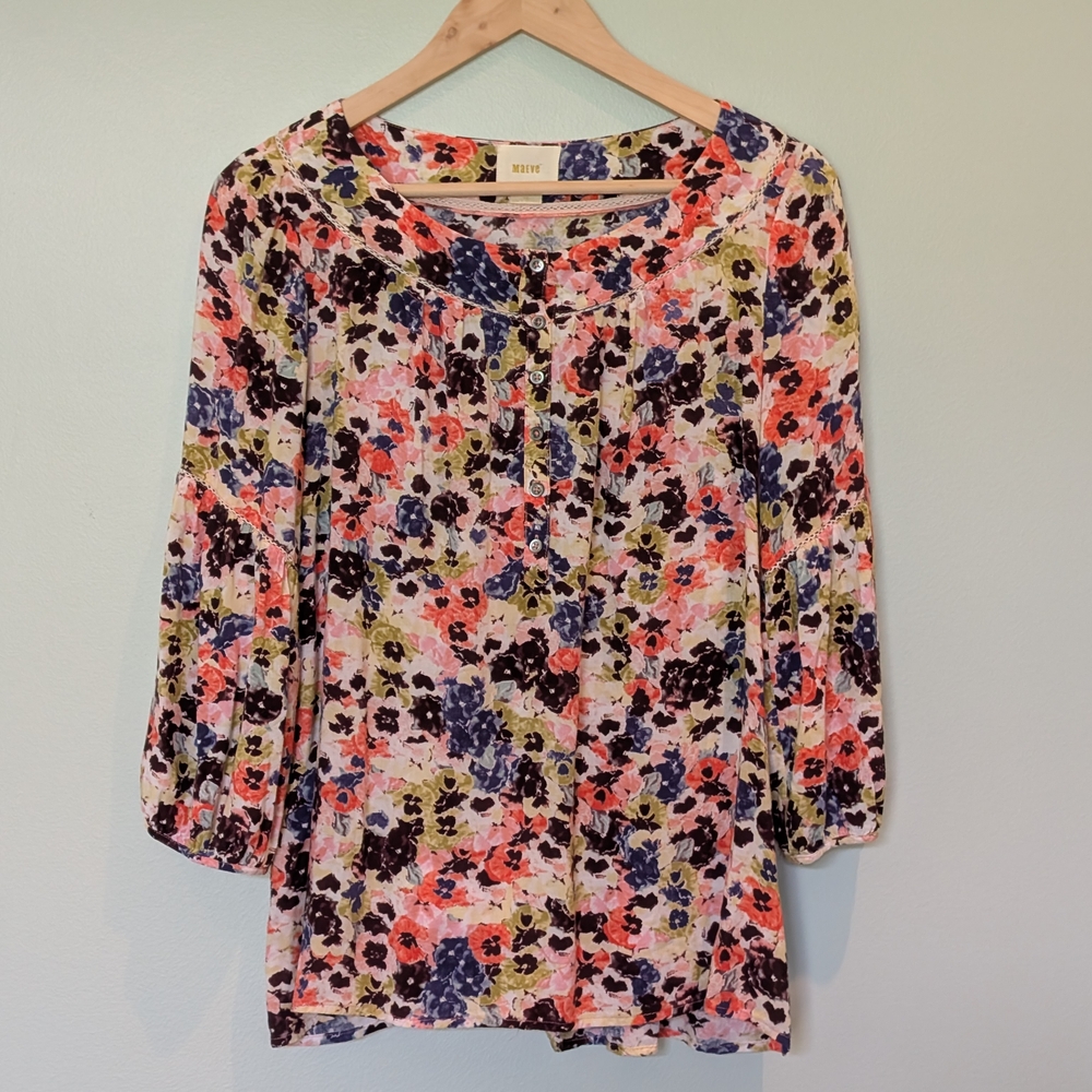 Anthropologie Maeve Pansy Field floral popover peasant blouse